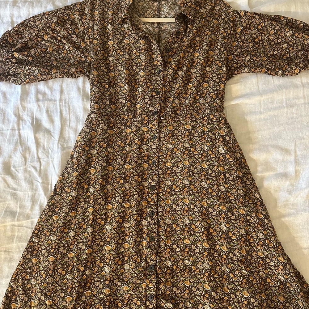 Floral Brown Button Down Dress